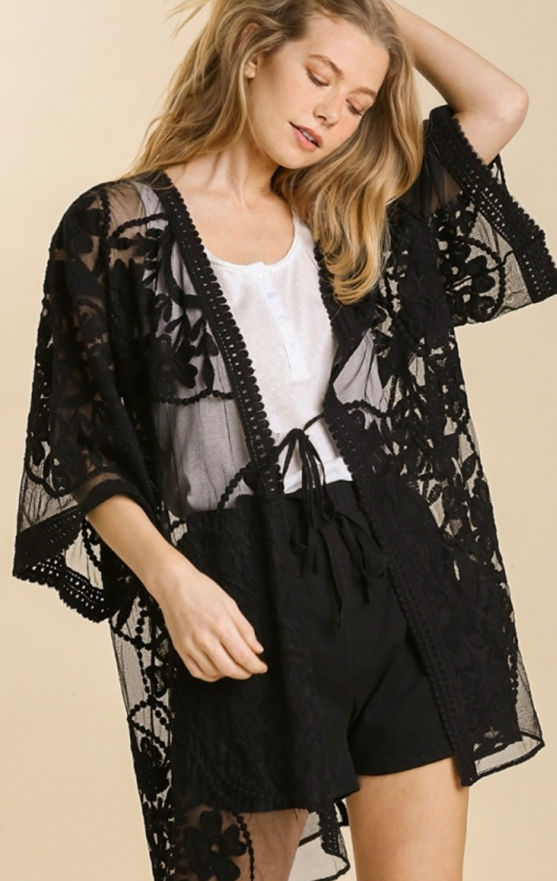 FLORAL LACE KIMONO